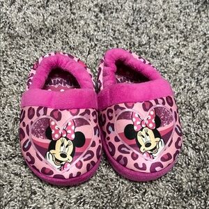 Disney Minnie Mouse Pink Leopard Print Kids Slippers